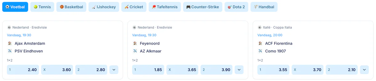 Sportwedden en live sportwedstrijden bij Skyhills Casino
